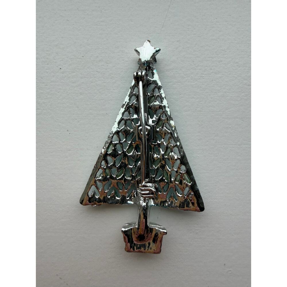 Vintage Silver Tone Blue Rhinestone Holiday Christmas Tree Brooch Pin - Picture 7 of 8